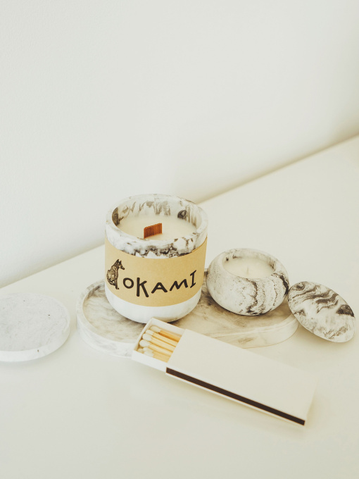 «Ванильное мороженое» подарочный набор свечей Okami, серый мрамор Okami модель 792649108581 Фото